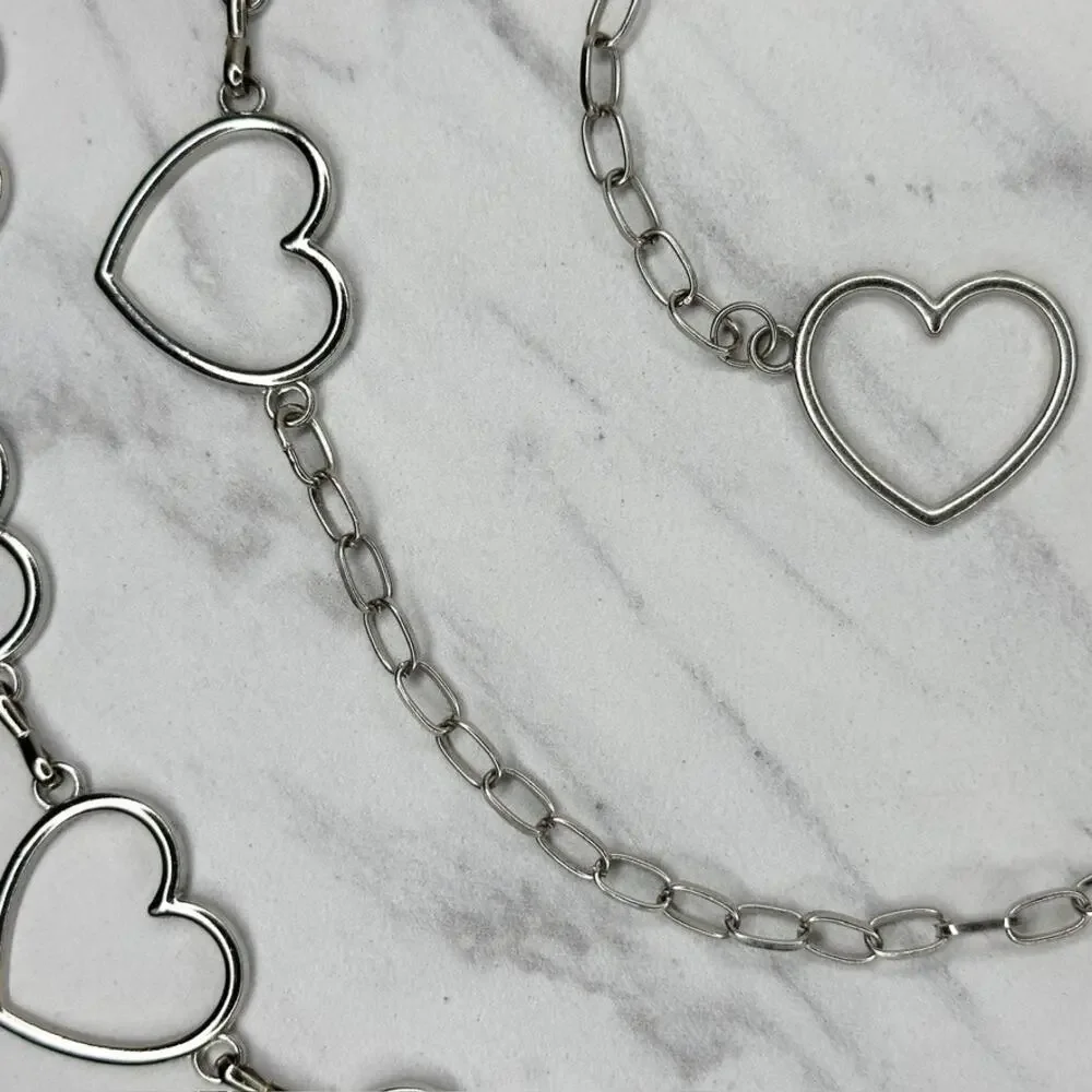 Open Heart Silver Tone Chain Belt One Size (OS) ✨
